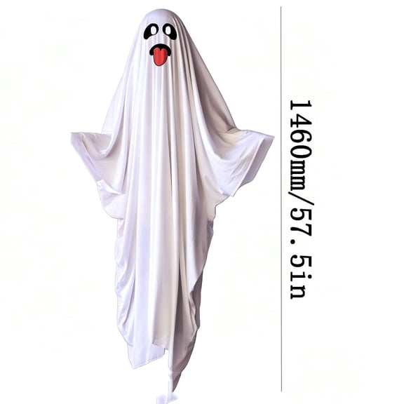 Orangide Halloween Decorations Ghost Cloak Flowy White Robe with Pumpkin Bag for Party Favor Trick or Treat Outfit for Kids and Adults (L)