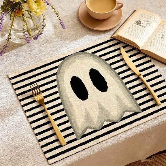 Orangide Halloween Decorations Ghost Placemat Cute Spooky Stain Linen Dining Mat for Halloween Themed Home Restaurant Kitchen Table Decor for Fall