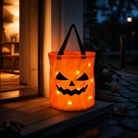 Orangide Halloween Decorations Glow Pumpkin Bag Light Up Candy Pail for Trick or Treat Party Favor Goodie Gift Pouch Portable Handheld