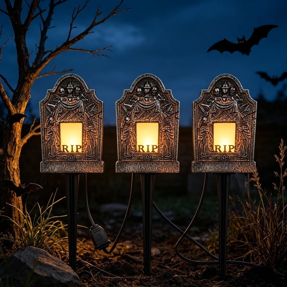 Orangide Halloween Decorations Glow in The Dark Tombstones Set Outdoor Yard Graveyard Decor Light Up Waterproof for Fall Spooky