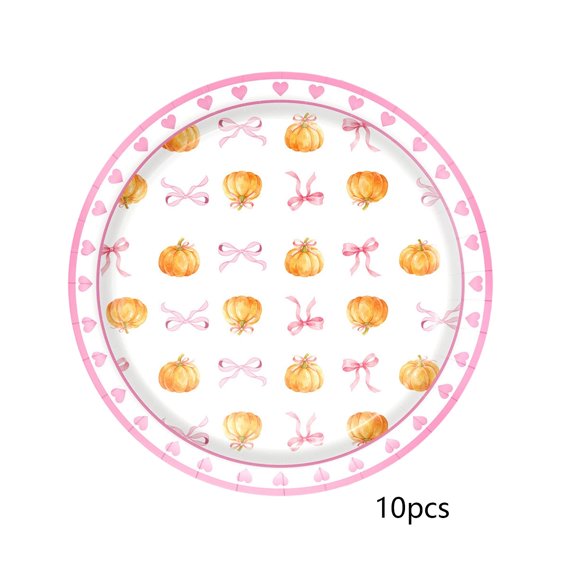 Orangide Halloween Decorations Pumpkin 7 In Paper Plates 10 Pcs Fall Bow Tie Tableware Thanksgiving Party Dining Supplies Set