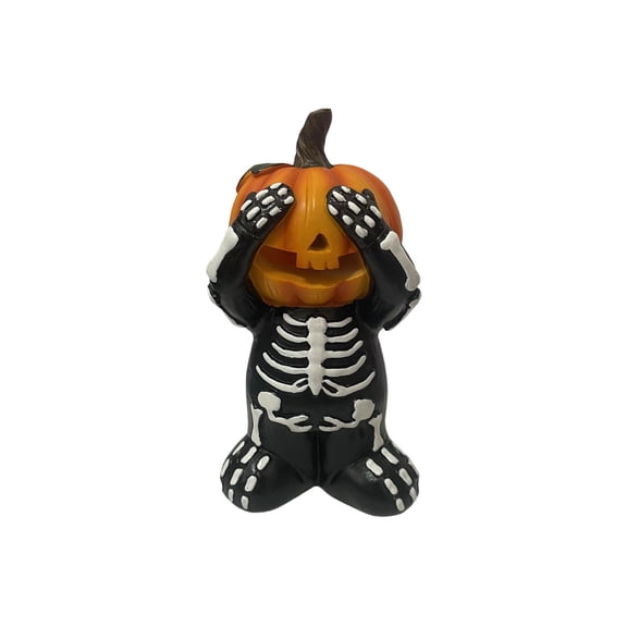Orangide Halloween Decorations See No Hear No Speak No Evil Skeleton Pumpkin Decorative Resin Statue for Fall Thanksgiving Tabletop Spooky Home