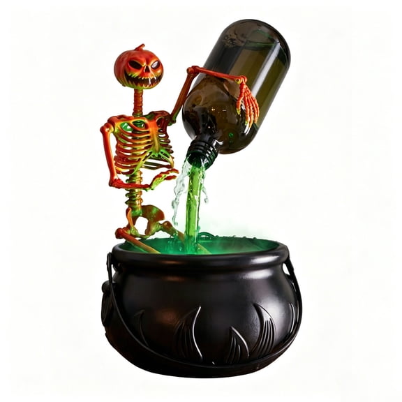 Orangide Halloween Decorations Skeleton Potion Flowing Water Ornament Desktop Recirculating Light for Table Decor Spooky Glowing Magic Tabletop Fountain