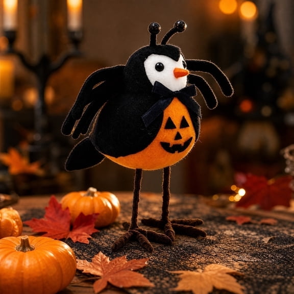 Orangide Halloween Decorations Spooky Pumpkin Belly Bird Figurine with Foam Wings, Tabletop Ornament for Home Mantel Shelf, Fall Party Decor