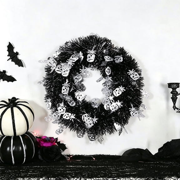 Orangide Halloween Decorations Wreath with Artificial Bats and Skull Ornaments, Creepy Gothic Style for Front Door Indoor Outdoor Use, Perfect for Fall Halloween Party Decor