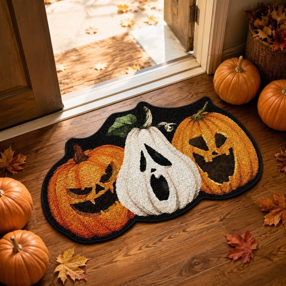 Orangide Halloween Doormat Non Slip Super Soft Cozy Rug with Horror Themed Prints for Front Door Porch Entryway Indoor Outdoor Fall Harvest Decor