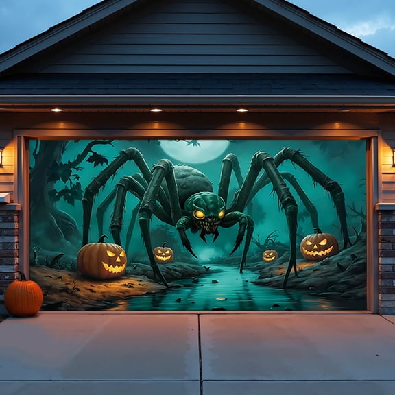 Orangide Halloween Garage Door Decoration Tapestry,Spooky Tapestry with Graveyard & Pumpkin Design,Outdoor Party Backdrop,Halloween Decor for Garden and Courtyard,Photo Booth Background
