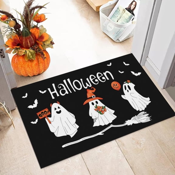 Orangide Halloween Ghost Doormat Washable Non-Slip Entry Rug Absorbent Dirt Trapper for Front Door Porch Spooky Home Decor Fall Halloween Party