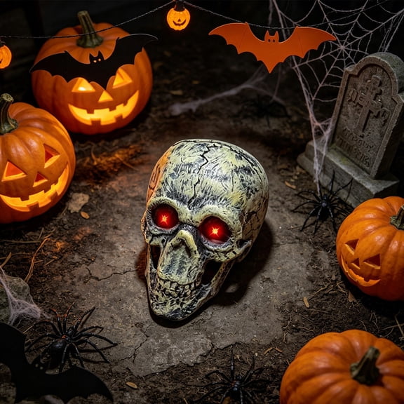 Orangide Halloween Glowing Red Eyes Skull Decor, Resin LED Light Up Skeleton Statue Ornament for Party Tabletop Shelf Spooky Prop