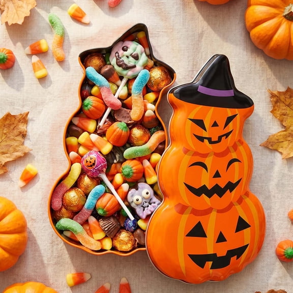 Orangide Halloween Iron Pumpkin Ghost Storage Box, Multi Purpose Candy Box For Halloween Decorations, Spooky Iron Container For Candy And Treats, Tabletop Ornament
