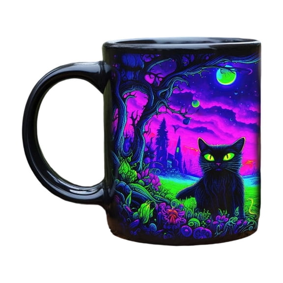 Orangide Halloween Mug 11oz Ceramic Gothic Cat Mug with Black Cats, Cute Midnight Mystery Coffee Tea Cup for Home Office Halloween Decorations for Daily Use