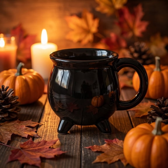 Orangide Halloween Mug Black Pot Shaped Ceramic Coffee Tea Cup with Handle Witch Style Drinkware for Daily Drinks Home Party Decoration Fall Tableware