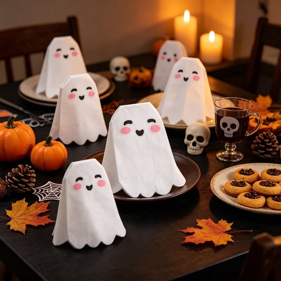 Orangide Halloween Napkins Disposable Ghost Pumpkin Bat Shape for Dinner Table Party Supplies Spooky Themed Birthday Decorations