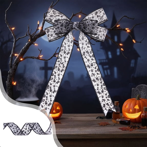 Orangide Halloween Ribbon for DIY Crafts, Wired Edge Ribbon with Pumpkin Skeleton Spiderweb Print, Ironing Decorative Ribbon for Gift Wrapping Party Decor