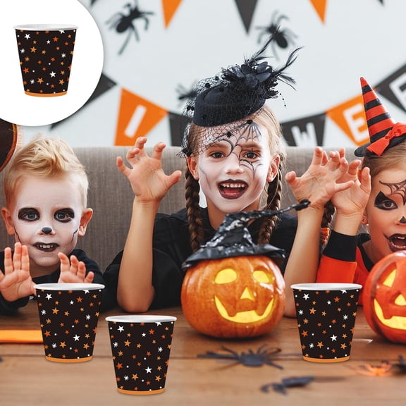 Orangide Halloween Star Cups 10-PCS Set, Disposable Paper Cups with Ghost Pumpkin Design for Holiday Party Tableware - Cold Drink Cups for Birthday
