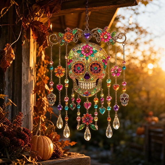 Orangide Halloween Suncatcher Wind Chime Acrylic Hanging Ornament Ghost Pumpkin Bat for Window Porch Garden Party Decoration Display