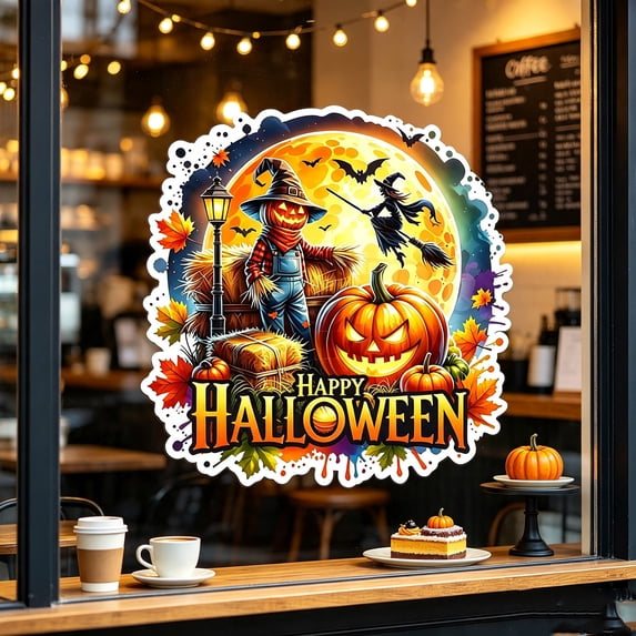 Orangide Halloween Window Clings, Scarecrow Pumpkin Decals Removable for Glass Door Wall Home Party Decorations