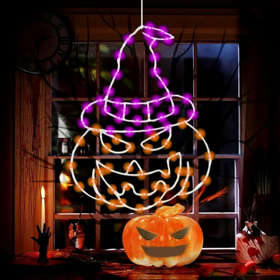 Orangide Halloween Window Lights Iron Forged Glowing Pumpkin Hat Window Lights with Remote Control Halloween Decor Window Indoor