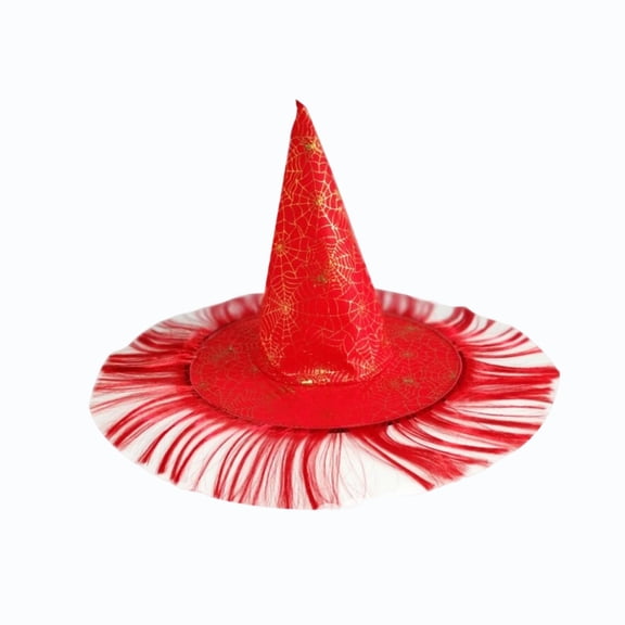 Orangide Halloween Witch Hat with Gold Print and Fringe Trims Pointed Wizard Style for Party Dress Up Holiday Wear Accessories for All Age Role Play and Festival