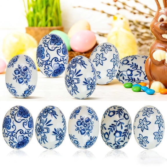 Orangide Handcrafted Easter Eggs Ornaments, Blue and White Ceramic Decorations for Holiday Home Office, Ideal Gifts for Christmas Easter, Decorative Accents for Shelves Mantel
