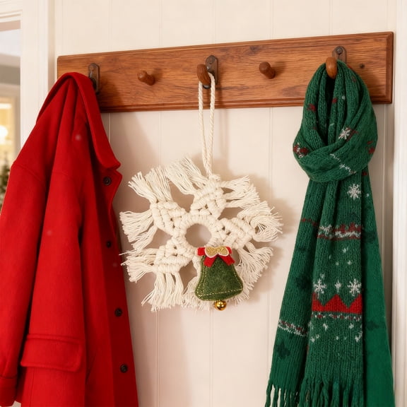 Orangide Handmade Woven Tapestry Christmas Tree Hanging Ornament with Bells andSnowflake Wall Decor forHOLIDAY andOffice Decoration