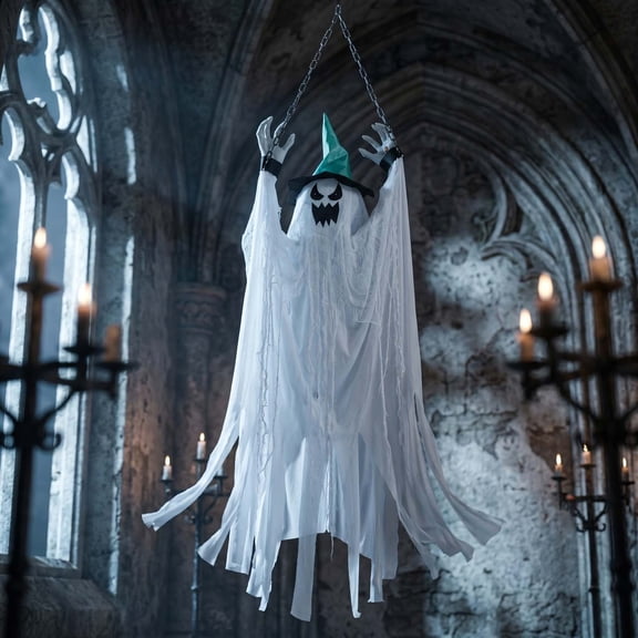 Orangide Hanging Ghost Decor Sound Activated Vibrating Ghost with Screaming Effect White Plush Ornament for Halloween Party Decoration