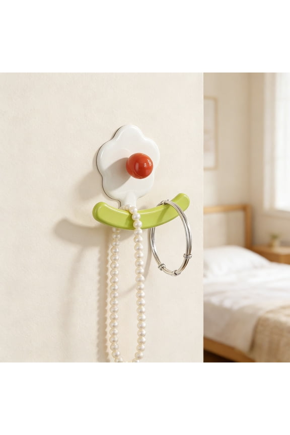 Hook, Flower Shape Wall Mounted Adhesive Hooks for Bathroom and Bedroom, No Drill Towel Hook for Shower Robe and Hat, Funny Keychain Hanger and Organizer, 4 Pack White