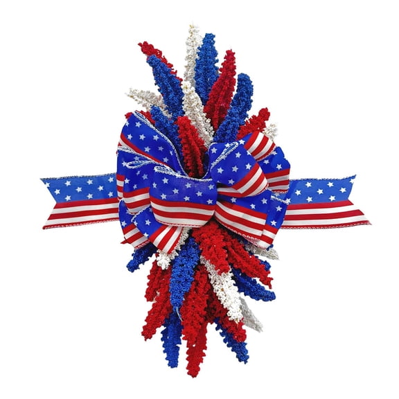 Orangide Independence Day Wreath for Front Door, Patriotic Red White Blue Grain Artificial Tear Drop Swag, 4th of July Memorial Day Decor
