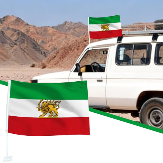Orangide Iran Car Flag 11.8 x 17.7 Inch with Window Clip, Iranian Car Window Flag for Auto Vehicle, Embroidered Iran Flag with Sturdy Pole for Car Side Window