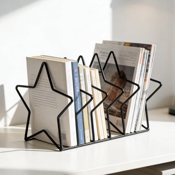 Orangide Iron Five Pointed Star Bookend Decorative Shelf Heavy Duty Metal Book Holder for Desk Office Table Storage Organizer for Students