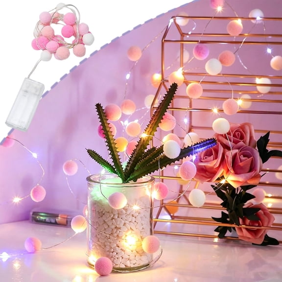 Orangide LED Cotton Ball Lights with Copper Wires, 6.6 ft 20 LED String Lights for Room Decor, Yarn Ball String Lights for Birthdays Weddings and Holidays