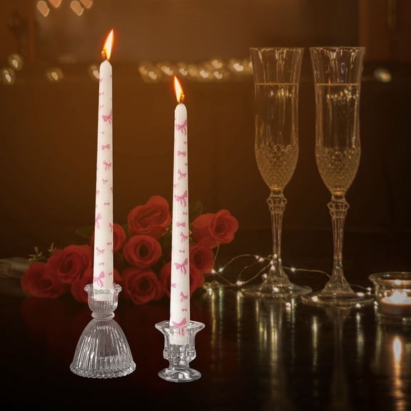 Orangide Long Taper Candle, 10 Inch French Style Printed Candle with Bow Design, Romantic Wedding Valentine's Day Birthday Party Decoration, Unscented Candle for Dining Table Centerpiece