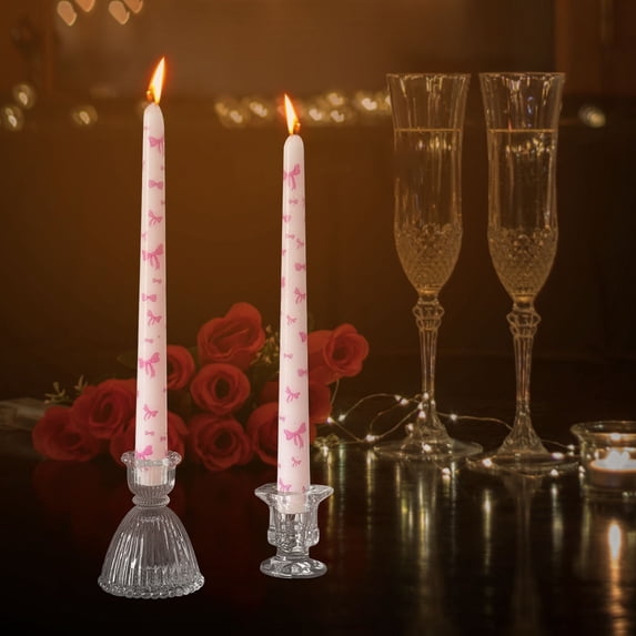 Orangide Long Taper Candle, 10 Inch French Style Printed Candle with Bow Design, Romantic Wedding Valentine's Day Birthday Party Decoration, Unscented Candle for Dining Table Centerpiece