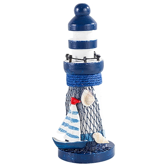 Orangide Mini Lighthouse Decor, Handcrafted Wooden Miniature Lighthouse Model, Mediterranean Style Ornament, Ocean Tabletop Light House Decorations for Home