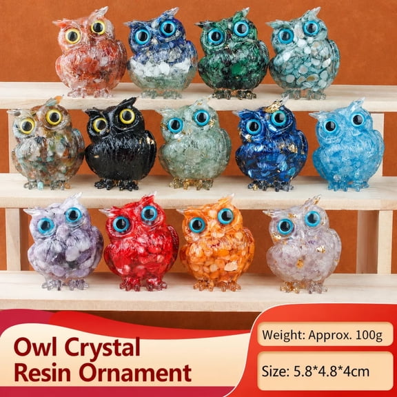 Orangide Natural Crystal Owl Figurine Handmade Gemstone Miniature Sculpture with Shiny Polished Finish for Bookshelf Desk Feng Shui Decor Meditation Gift Home Office