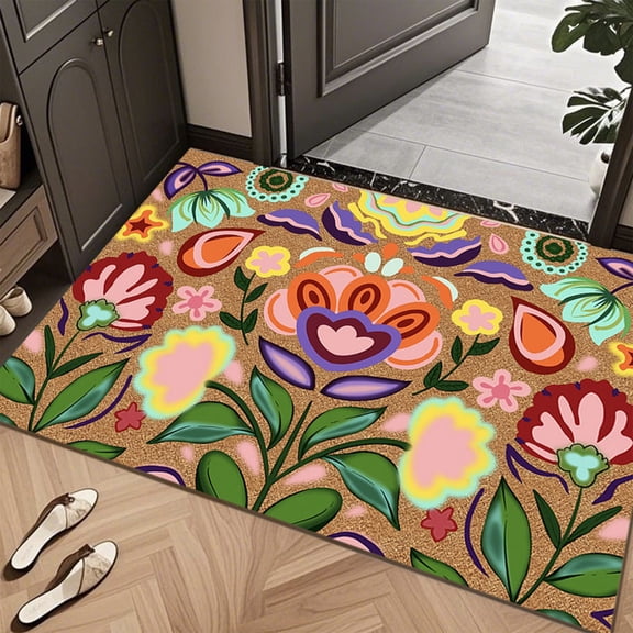 Orangide Outdoor Mat Spring Floral Welcome Doormat Indoor Coir Grip Backing Sturdy Entrance Rug for Front Door Patio Garden Mud Resistant Home Decor