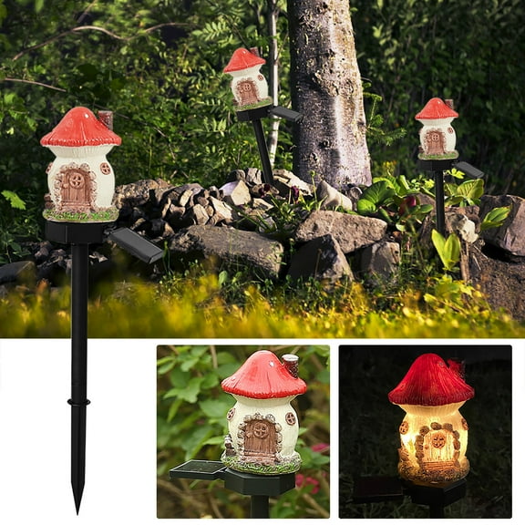 Orangide Outdoor Solar Small House Lights Resin Cartoon Tree House, Cute LED Inserted Lights for Garden Pathway Lawn Courtyard Decoration