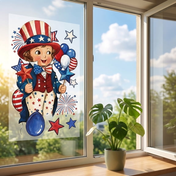 Orangide Patriotic Independence Day Static Cling Stickers Star Spangled Bow Design Adhesive Free Removable for Window Glass Door Home Decor
