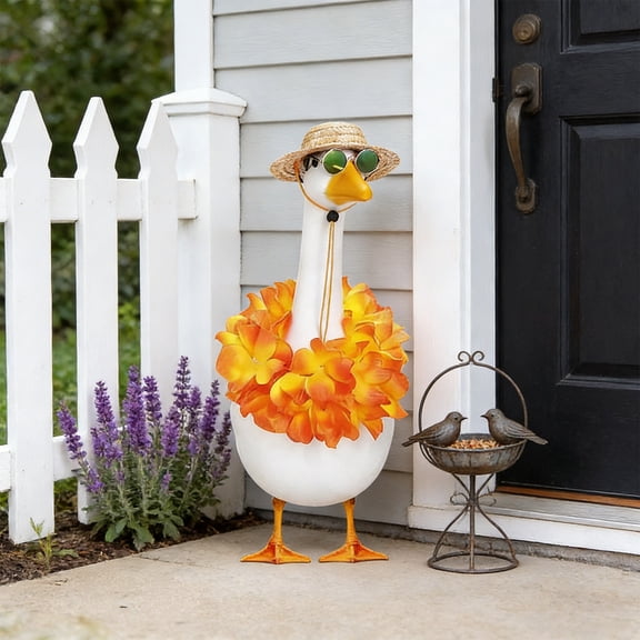 Orangide Porch Goose Beach Accessories Set, 3-Piece Lei Straw Hat And Sunglasses For 23 Inch Lawn Geese, Spring Summer Holiday Vacation Theme Patio Yard Decor For Outdoor Statue