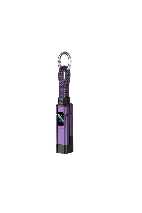 Portable 4-in-1 Digital Display Keychain Charging Cable with LED Indicator for iPhone Android Cell Phone Travel Accessory