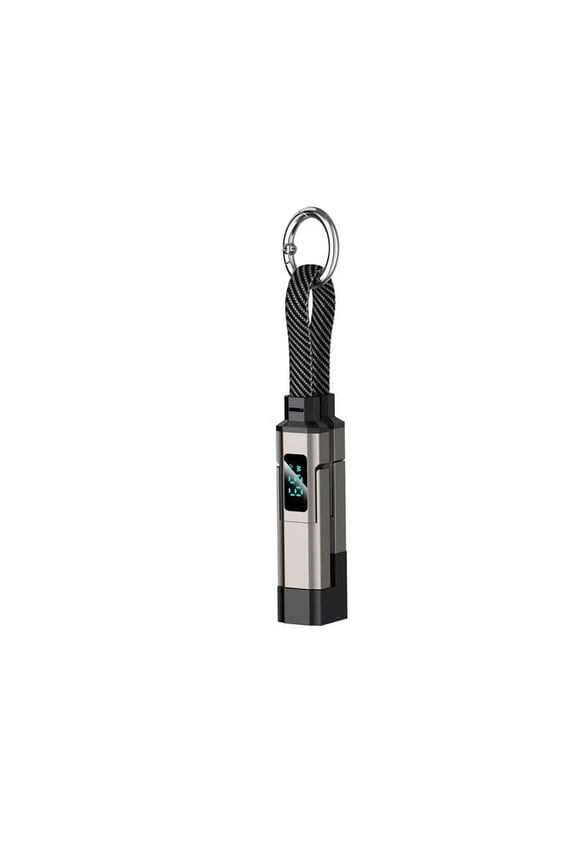 Portable 4-in-1 Digital Display Keychain Charging Cable with LED Indicator for iPhone Android Cell Phone Travel Accessory