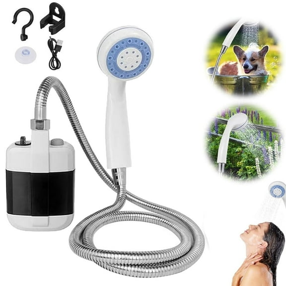 Orangide Portable Camping Shower USB Rechargeable, 2 Mode Shower Head Sprayer, Submersible Pump For Outdoor, Hiking Travel, RV, Car Wash, 5 Gallon Bucket Compatible