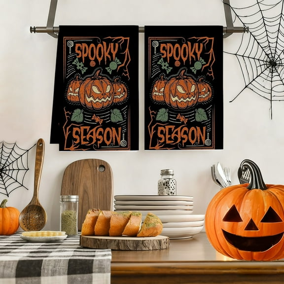Orangide Pumpkin Towel Thanksgiving Halloween Kitchen Dishcloth Absorbent Decorative Towels for Holiday Decor Home Kitchen Ambiance Festive Decorations