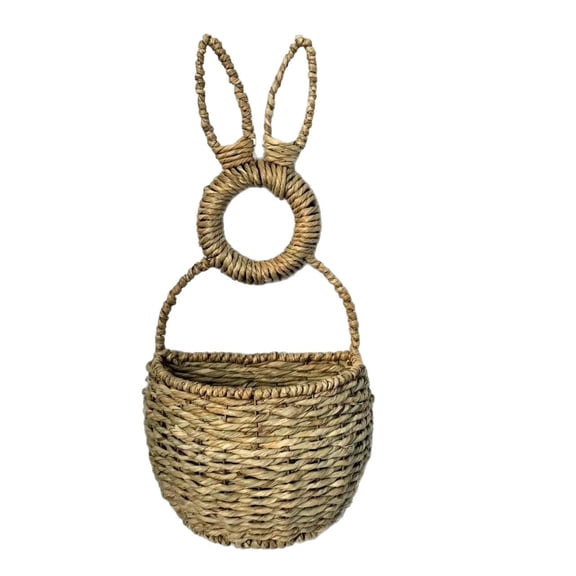 Orangide Rabbit Wall Basket Hanging Storage Bag Home Decor Cotton Linen for Bedroom Living Room Nursery Organization Small Items Keepsake Display Rustic Style