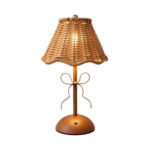 Orangide Rattan LED Table Lamp Rechargeable Touch Dimmable Bedside Light with Woven Shade for Living Room Bedroom Patio