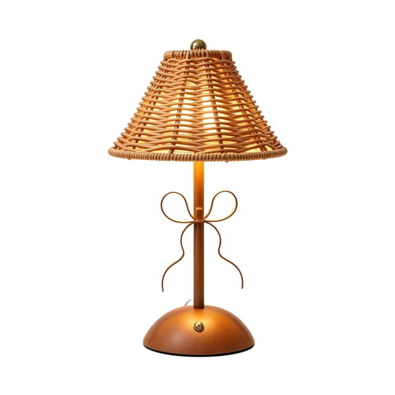 Orangide Rattan LED Table Lamp Rechargeable Touch Dimmable Bedside Light with Woven Shade for Living Room Bedroom Patio