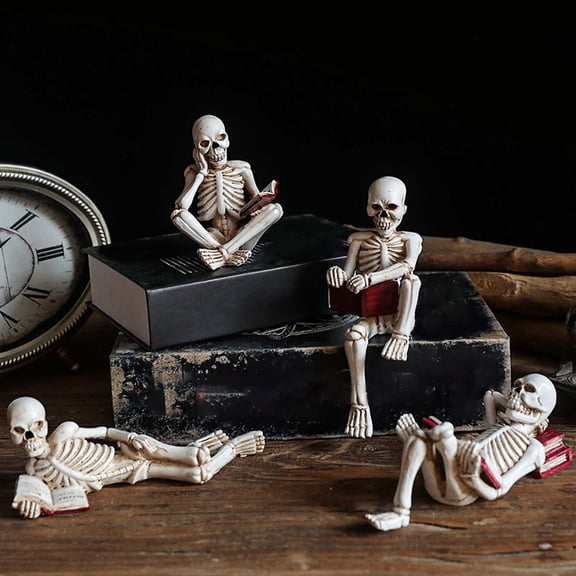 Orangide Reading Skeleton Decoration Resin Book Lover Figure Desk Shelf Decor for Home Office Library Study Halloween Gift for Friends Family Collectible