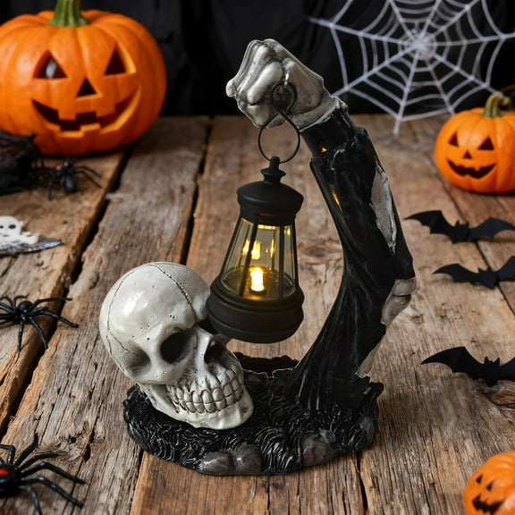 Orangide Realistic Halloween Skull Lanterns,Resin Handicrafts Skeleton Statue Collectible Gifts for Party Halloween Decor