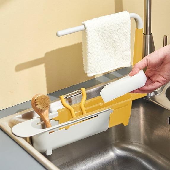 Orangide Retractable Dish Drying Rack, Multifunctional Over The Sink Kitchen Drainboard, Adjustable Dishwasher Organizer Storage Basket for Dishes, Utensils and Sponges
