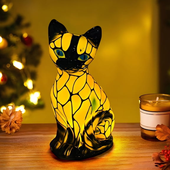 Orangide Retro Cats Stained Resin Tabletop Night Light, Animal Table Lamps Series, Cat Lamp Stained Glass Tabletop Night Light, 3D Cute Pet LED Table Lamps, Gift for Lovers